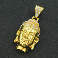 Collar con Colgante de Cabeza de Buda 3D con Incrustaciones de Circonitas, Chapado en Oro de 18K, Cadena Cubana, Joyería Masculina de Moda Bling Hip Hop para Fiesta o Regalo