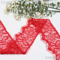 Dentelle Chantilly rouge 8 cm à bord droit, motif floral, pour accessoires vestimentaires et décoration de robes, vente en gros