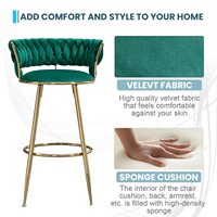 Tabouret de Bar en velours au Design Unique avec dossier et pieds solides pour la cuisine