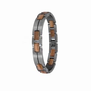 Nouvel arrivage, vente en gros, Bracelet en bois naturel fait à la main, personnalisé, Bracelet en acier inoxydable noir pour hommes - Product Image 3