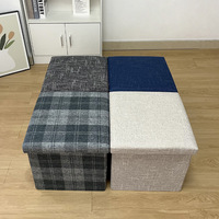Pouf de rangement pliable en lin épais à carreaux, organisateur de vêtements, banc de canapé multifonctionnel et épaissi