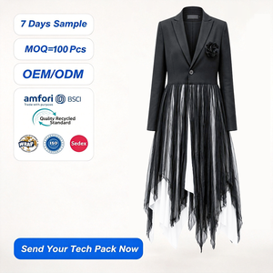Abito Gotico <span class=keywords><strong>Midi</strong></span> Personalizzato da Donna OEM con Blazer in Tulle, Orlo Asimmetrico, <span class=keywords><strong>Fiori</strong></span> 3D, Campione in 7 Giorni, MOQ 100, BSCI Amfori Sedex - Product Image 1