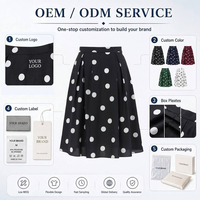 Vestido Midi Negro de Moda para Mujer, Cintura Alta, Plisado, Transpirable, con Estampado Digital de Lunares Blancos, Falda de Gasa ODM