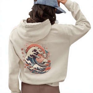 Sweat à capuche unisexe personnalisé en molleton sablé avec imprimé vague japonaise, vente en gros, fabricant OEM ODM - Product Image 5