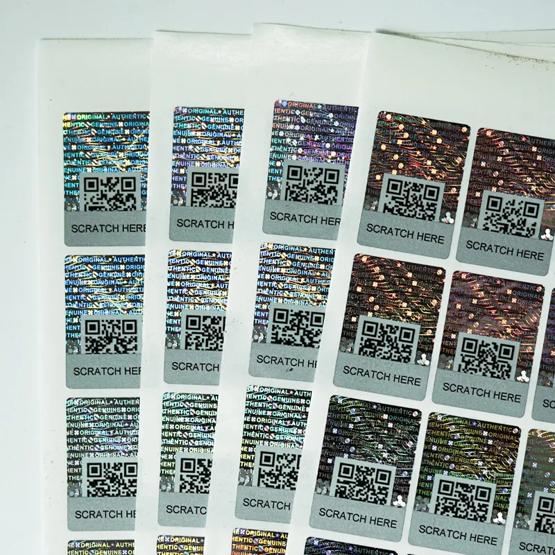Emballage anti-contrefaçon Étiquettes holographiques authentiques Autocollants argentés à code QR Joints de sécurité Autocollants holographiques authentiques