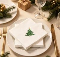 Serviettes jetables Airlaid imprimées motif chapeau de Père Noël, qualité commerciale, 25x25cm, 4 plis, 2 épaisseurs, en pâte de bois vierge, pour hôtels