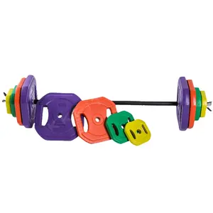 KKFIT 도매업자 새로운 디자인 다채로운 조정 가능한 고무 바벨 세트 체육관 무게 리프팅 바벨 플레이트 세트