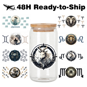 Ingrosso Decalcomania UV DTF per Bicchieri Libbey da 16oz, Tema Zodiacale Capricorno Gotico Scuro e Mistico, Stile Astrologico, Lotto Misto, Pronto per la Spedizione in 48H - Product Image 1