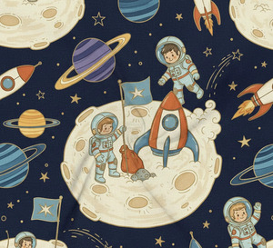 Tissu en coton imprimé sur le thème des astronautes et de l'exploration spatiale, vendu au mètre, matière en coton doux et respirant pour vêtements et couettes. - Product Image 6