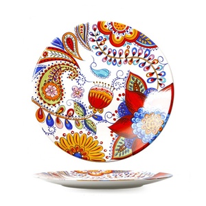 Creative Hand-painted Round Pottery Dessert Dish Bohemian Dinner <b>Set</b> - Product Image 2
