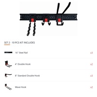 Organisateur d'outils de garage mural, kit de rail métallique 10 pièces, crochets ondulés, support de rangement robuste et réglable pour atelier et remise