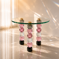 Table d'appoint en cristal K9 prismatique multicouleur empilable, plateau rond en verre, meuble en cristal sculptural pour la décoration de maison de luxe