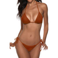 Maillot de bain sexy en string de grande taille avec imprimé bleu personnalisé, nouveau design, motif léopard/rayé, ensemble 2 pièces, col halter pour femmes