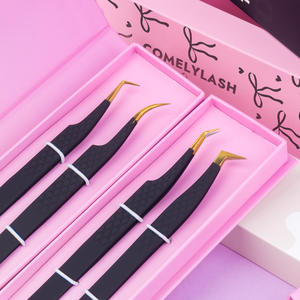 Comelylash pinset ujung serat emas hitam Volume ekstensi bulu mata pegangan khusus pribadi 90 derajat Nano Pinset Baja tahan karat - Product Image 1