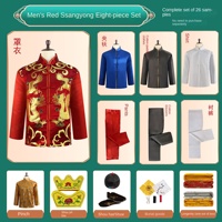 Hommes Femmes Full Shroud Funeral Chongxi Vieil Homme Mort Showsuit Yunjin Coton Sept Pièces Tang Suit Fuxiang Bleu 1 An
