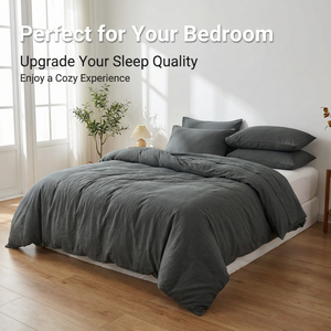 Parure de lit quatre pièces en coton lavé couleur unie moderne, ultra douce, durable, respirante, résistante <span class=keywords><strong>à</strong></span> la décoloration et aux plis, pour toutes les saisons - Product Image 4