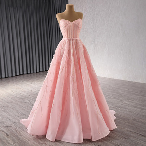 Robes de bal en sequins et perles rose bonbon, style princesse, sans bretelles, longueur au sol, robes de bal formelles Rsm241109 - Product Image 2