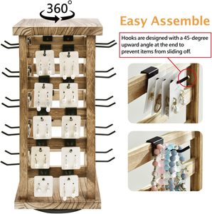 Custom Wooden <b>Rotating</b> Earings Jewelry <b>Display</b> <b>Stand</b> with 42 Hooks - Product Image 5
