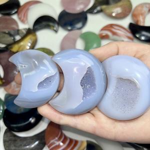 Kristal oyma zanaat cilalı şifa karışık taş gri akik Geode hilal gül kuvars ay - Product Image 2