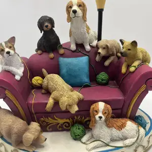 Sofa anjing lucu Resin Dekorasi desktop
