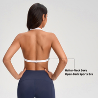 Soutien-gorge de sport respirant sans couture en nylon couleur unie avec torsion sur le devant, col en V, dos ouvert, rembourrage amovible pour yoga, gym et athleisure pour femme
