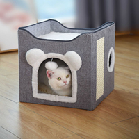 Mignon gris moelleux chat grotte lit moderne boule de lin suspendu pli chat refuge petit chien tente solide motif Cama Cueva Para Gatos