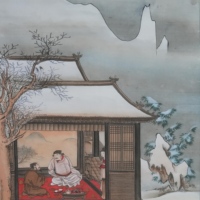 Peinture sur rouleau de soie chinoise traditionnelle, Nuit de neige, Visite de Zhao Pu, Œuvre d'art faite à la main, Reproduction haute résolution, Décoration intérieure