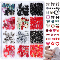 Ensemble de breloques pour ongles assorties en forme de nœud papillon, rose, papillon et cœur avec strass plats pour la décoration d'ongles DIY