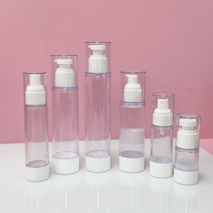 Flacon pompe airless rond en plastique transparent blanc/noir avec bouchon, 15ml, 30ml, 50ml, 100ml, en AS/PP, pour crème, impression OEM - Product Image 3