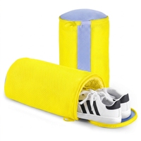 Sac de lavage pour chaussures en tissu durable avec fermeture éclair bleue - Matière polyester jaune pour tous types de chaussures