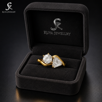 Toi Et Moi Bague de fiançailles en or massif avec deux diamants de laboratoire, taille hexagonale, coupe étagée, style bypass