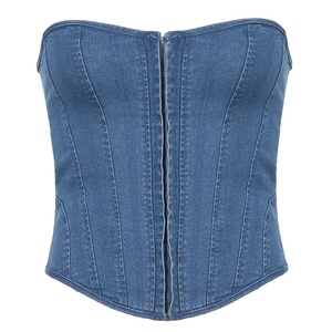 Veste en <span class=keywords><strong>jean</strong></span> moulante asymétrique sexy à fente sur la poitrine, style corset, pour l'été et la mode urbaine, direct usine - Product Image 6