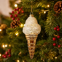 Décoration de Noël en verre soufflé artisanal vintage, écologique et luxueuse, en forme de cornet de glace, finition givrée et pailletée pour décorer le sapin de Noël