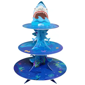 Shark Themed Party Cake Set Cake Stand Party Supplies Set For Boys Girls Baby Birthday Party Decorations