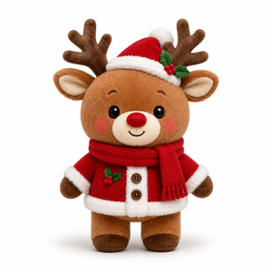Produttore OEM di Peluche Natalizi Personalizzati: Renne <span class=keywords><strong>Chibi</strong></span> in Costume da Babbo Natale con Naso Rosso e Corna, Orsacchiotto - Product Image 2