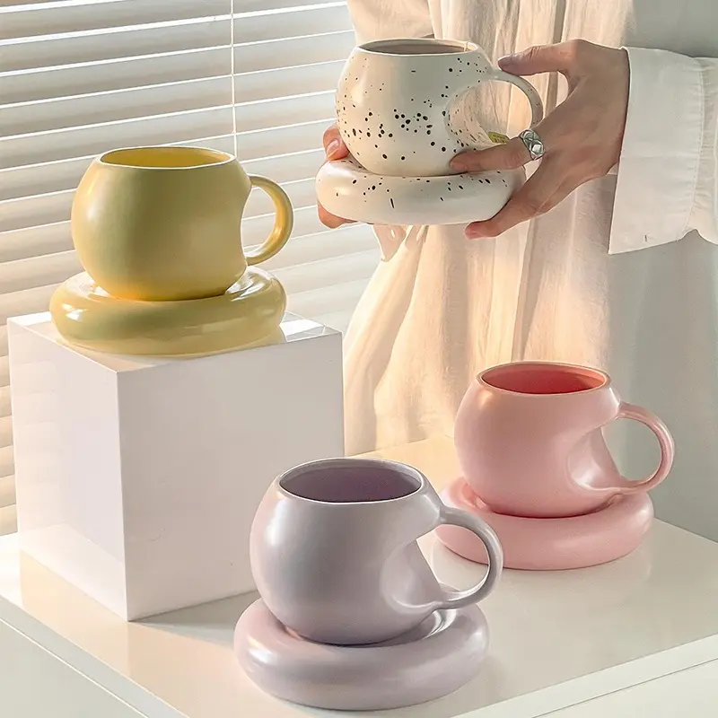 Xícara de café de cerâmica gorda com desenho bonito MSH, pires simples para chá da tarde, xícara planetária