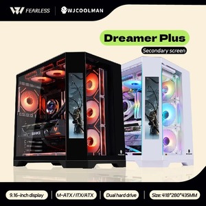 Boîtier <span class=keywords><strong>PC</strong></span> MicroATX en métal WJCOOLMAN Dreamer <span class=keywords><strong>PLUS</strong></span> avec écran secondaire, vue panoramique, compatible refroidissement liquide 360, en stock - Product Image 1