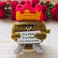 Poupée artisanale au crochet à énergie positive, style dessin animé, avec cœurs bicolores, en forme de poubelle flamme, cadeau de bien-être, transfrontalier
