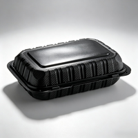 Boîtes alimentaires en plastique noires de style américain avec couvercles, 1/2/3/4 compartiments, jetables, pour la préparation des repas et les plats à emporter