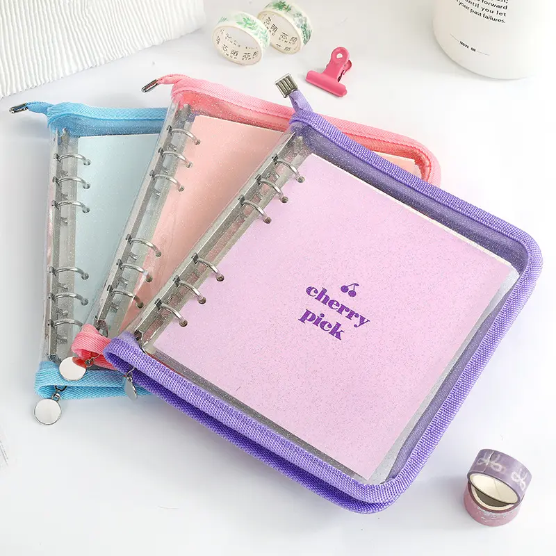 Custom Losse Blad Maandelijkse Budget Planner Bindmiddel Met Cash Enveloppen Pvc Rits Journal Notebook Roze Paars Blauw