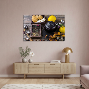 Printed Canvas Wall Art: Elegant Lemon & Teapot Decor,<b>WRAPPED</b> CANVAS - Product Image 2