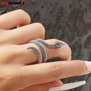 New Arrival Zircon Inlaid Antique Silver Ring Designer Snake Animal Finger Ring Fashion Jewelry No Fading Retro