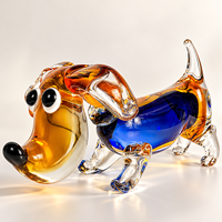 Figurine de Teckel en Verre Soufflé Fait Main, Sculpture Colorée de Chien Saucisse pour Décoration de Table et d'Intérieur
