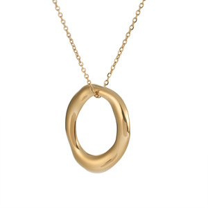 Colar com Pingente de Aço Inoxidável com Linhas Circulares Geométricas Vintage e Corrente Banhada a Ouro 18K - Presente Moderno OEM/ODM - Product Image 6