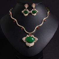 Parure de bijoux vintage classique pour fiançailles et mariage, en laiton plaqué or, collier et boucles d'oreilles pour femme