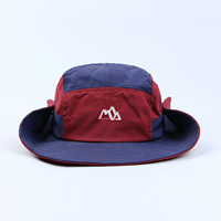 Topi Bucket Outdoor Cepat Kering Bordir Logo Gunung Warna Blok Topi Pelindung Matahari Lipat dengan Kancing Samping