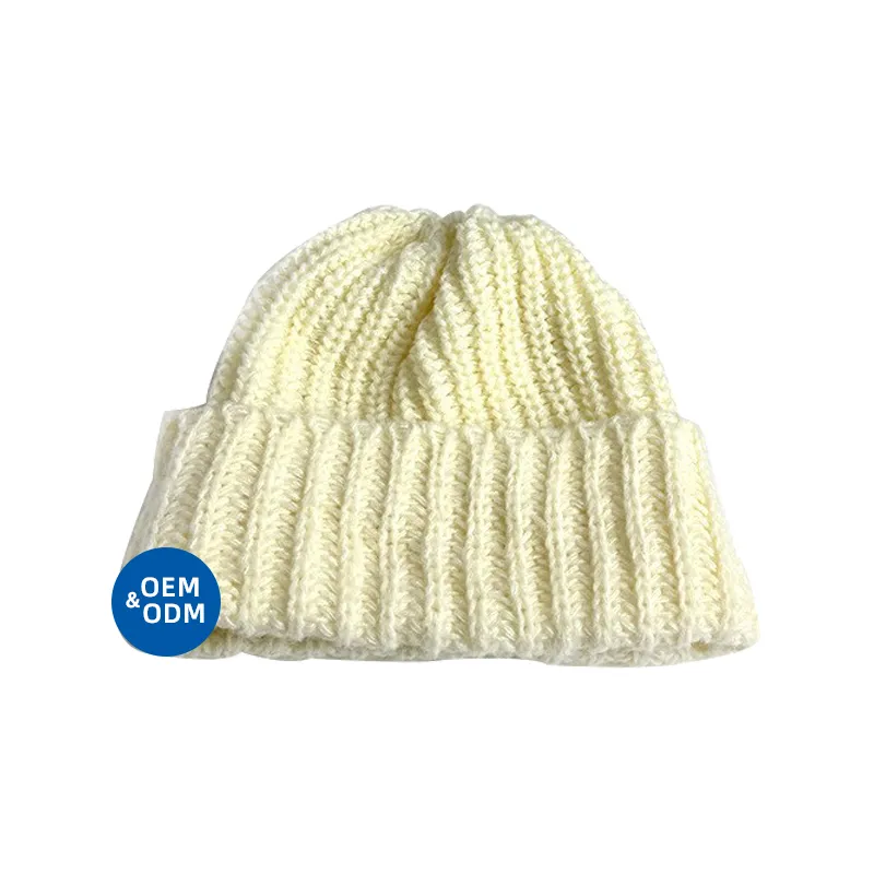 Wholesale Custom Fashion Autumn Winter Casual Solid Color Cuffed Crochet Beanie Caps Knitted Hat for Girls