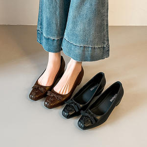 Scarpe Mary Jane con Tacco Nascosto da 6 cm, Punta Quadrata, Stile Retrò Francese, Allacciatura con Fiocco, Tacco Grosso, Traspiranti e Leggere per Primavera - Product Image 2