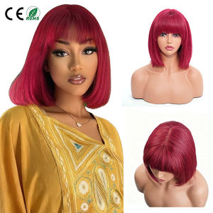 Peluca de Cabello Humano Brasileño Remy con Frente de Encaje HD 4x1, Densidad 210%, Color 99J, Transparente, Sin Pegamento, Pre-Plucked, con Flequillo Recto - Product Image 1