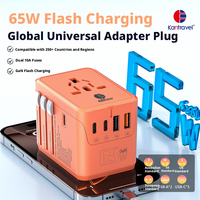 Adaptateur de voyage universel 65W PD GaN à charge rapide pour téléphone portable, compatible UK US EU AU, tout-en-un, double USB